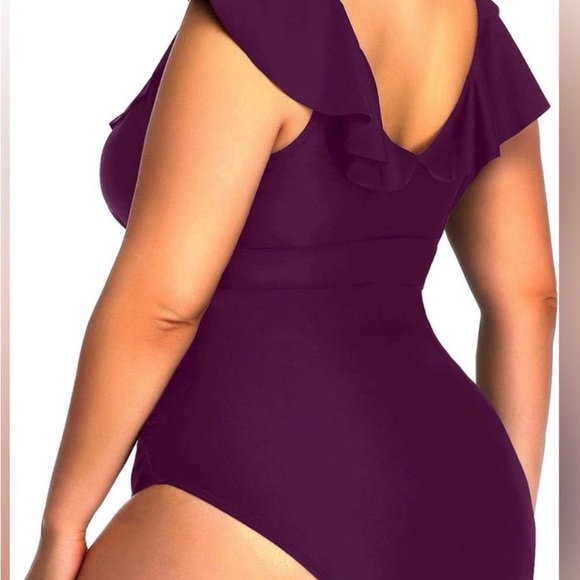 🔵”NWT” Elegant MAROON Ruffle One-Piece Swimsuit - Picture 4 of 13